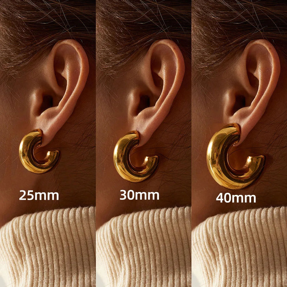 Meetyoo High Quality C-type Earring 18K Gold Plated Stud Earring New Design Stainless Steel Earring Waterproof Jewelry for Woman