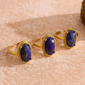 Wholesale French Vintage Natural Stone Oval Lapis Lazuli Stainless Steel Open Adjustable Ring for Women