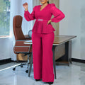 New Women Spring Summer Set Long Lace Patchwork Sleeve Pleated Top + Wide Leg Pant Lady Plus Size Formal Suit