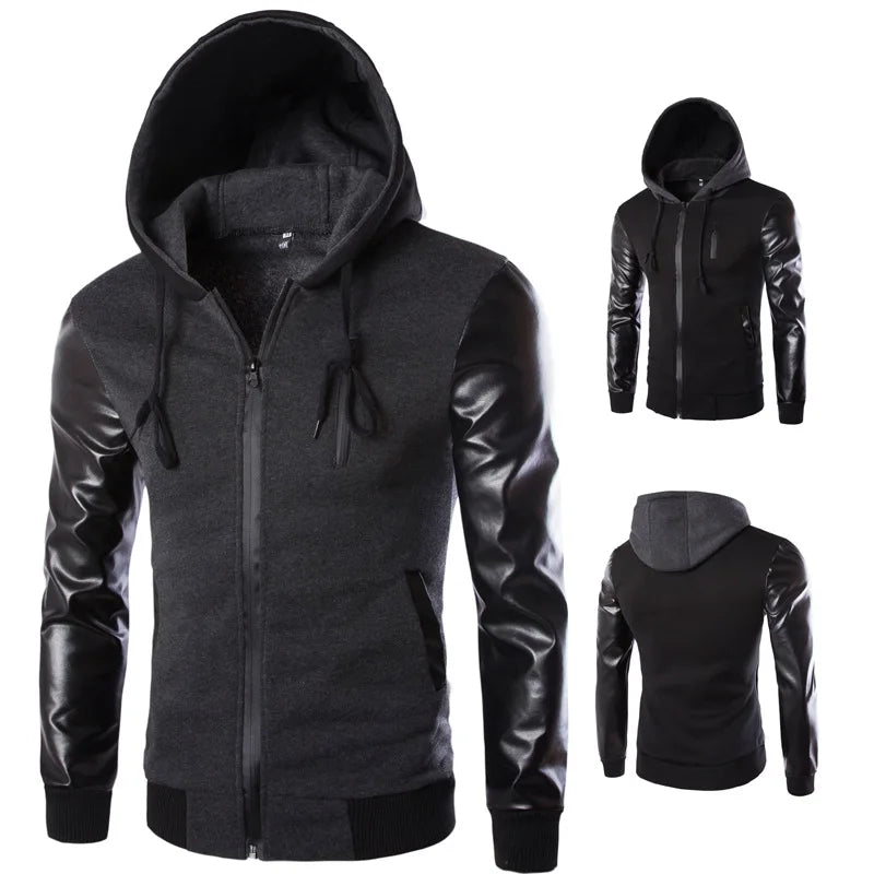 Black Hooded Slim Jacket Cardigan Fitness Blouson Comfortable Men's Jackets