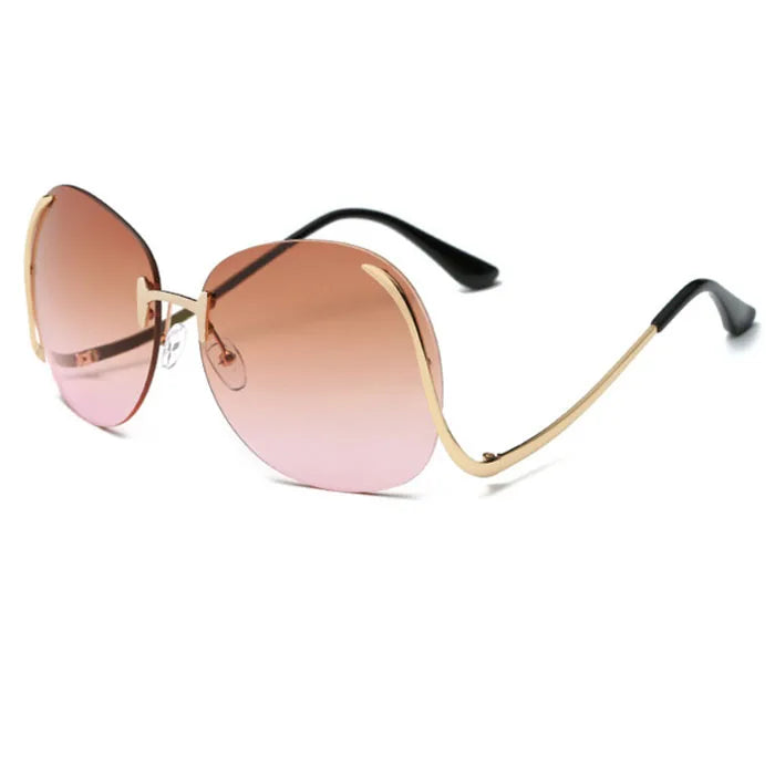 Ins Women Men Rimless Metal Sun Glasses Big Oversized Trendy Uv400 Fashion Sunglasses Eyewear