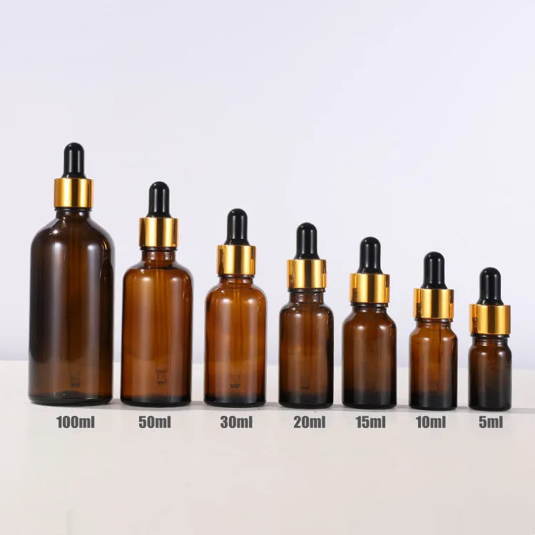 Hot Sale Hair Oil Cosmetic Packaging 18mm 15ml 30ml Brown Amber Glass Dropper Essential Oil Bottle