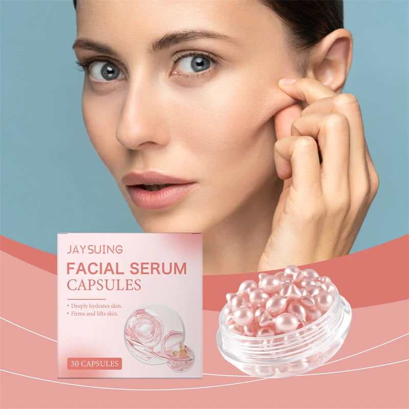 Jaysuing 30pcs Facial Serum Capsules Skin Moisturizing Brightening Firming Smoothing Retinol Hyaluronic Acid Serum Capsules