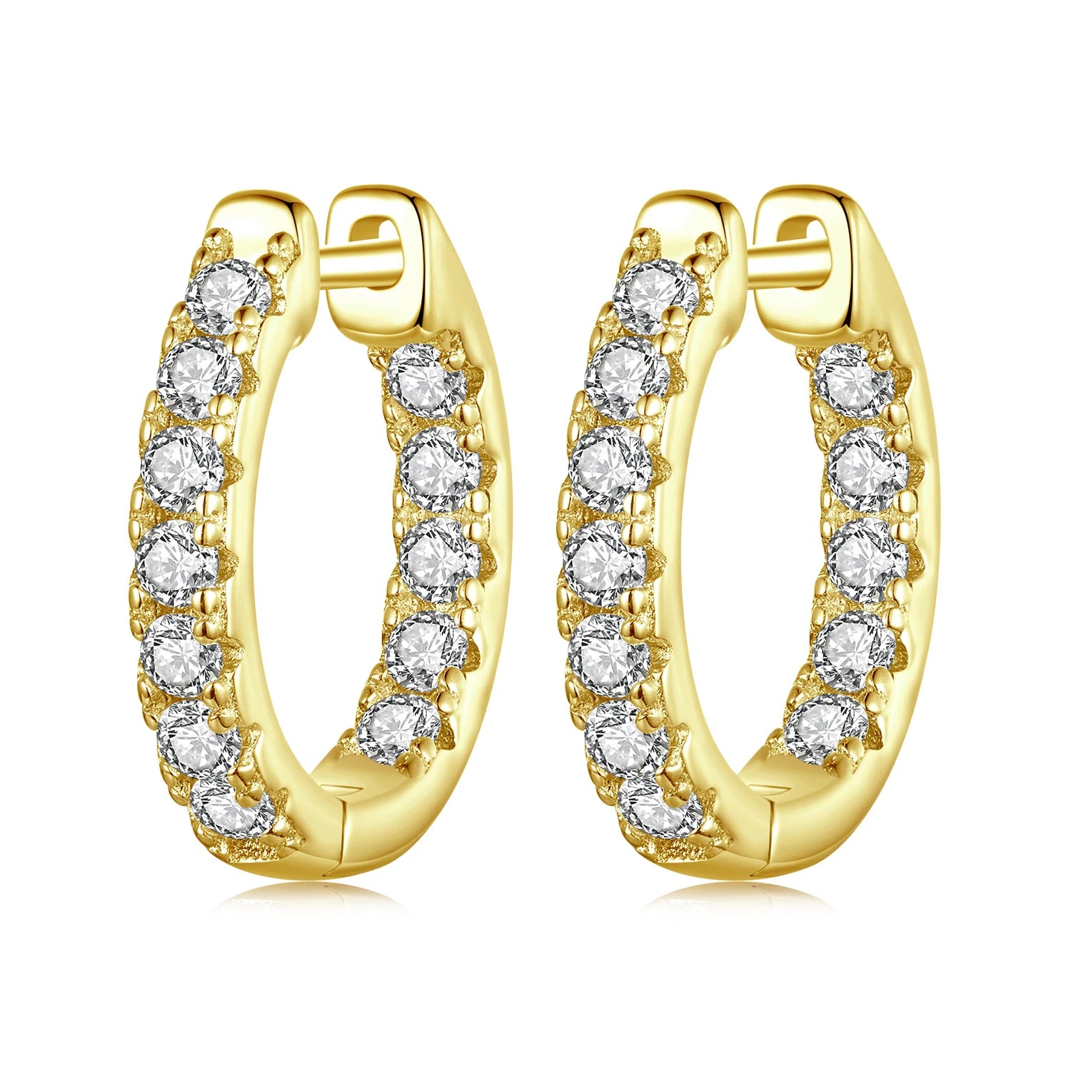 925 Sterling Silver Gold Plated Moissanite Hoop Earrings D Color Round Cut Lab Diamond Hypoallergenic Hoop Earrings for Women