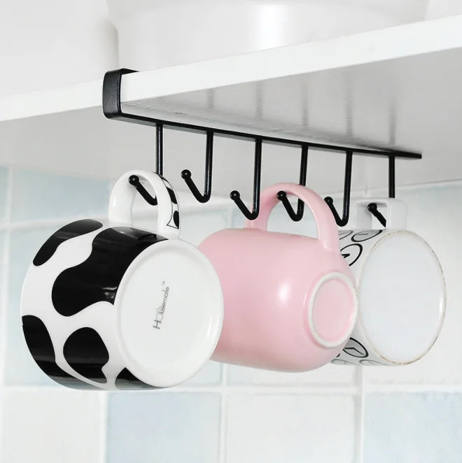 Must Buy 6-Hook Under Cabinet Mug Hanger Cups Holder Kitchen Utensil Holder for Kitchen