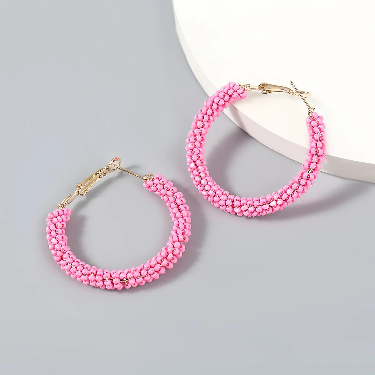2025 White Yellow Pink Earring for Women Retro Simple Seed Beads Resin Hoop Earrings