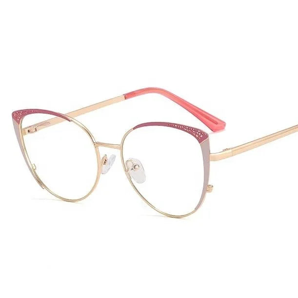 Jiuling Eyewear Spectacle Custom Optical Frames Retro Metal Glasses Cat Eye Anti Blue Light Half Frame Eyeglasses