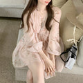2023 Spring/Summer New Fairy Short Skirt Temperament Kikyo Tea Break French Fragmented Flower Skirt Long Sleeve Slim Dress