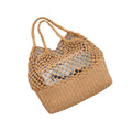 2025 Women's Summer Crochet Straw Tote Bag Handmade Round Storage Basket with Two Straps Rattan Cotton Decorative Letter