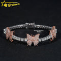 Fashion New Design Hip Hop Two Tone 3mm VVS Diamond Tennis Chain Moissanite Butterfly Bracelet