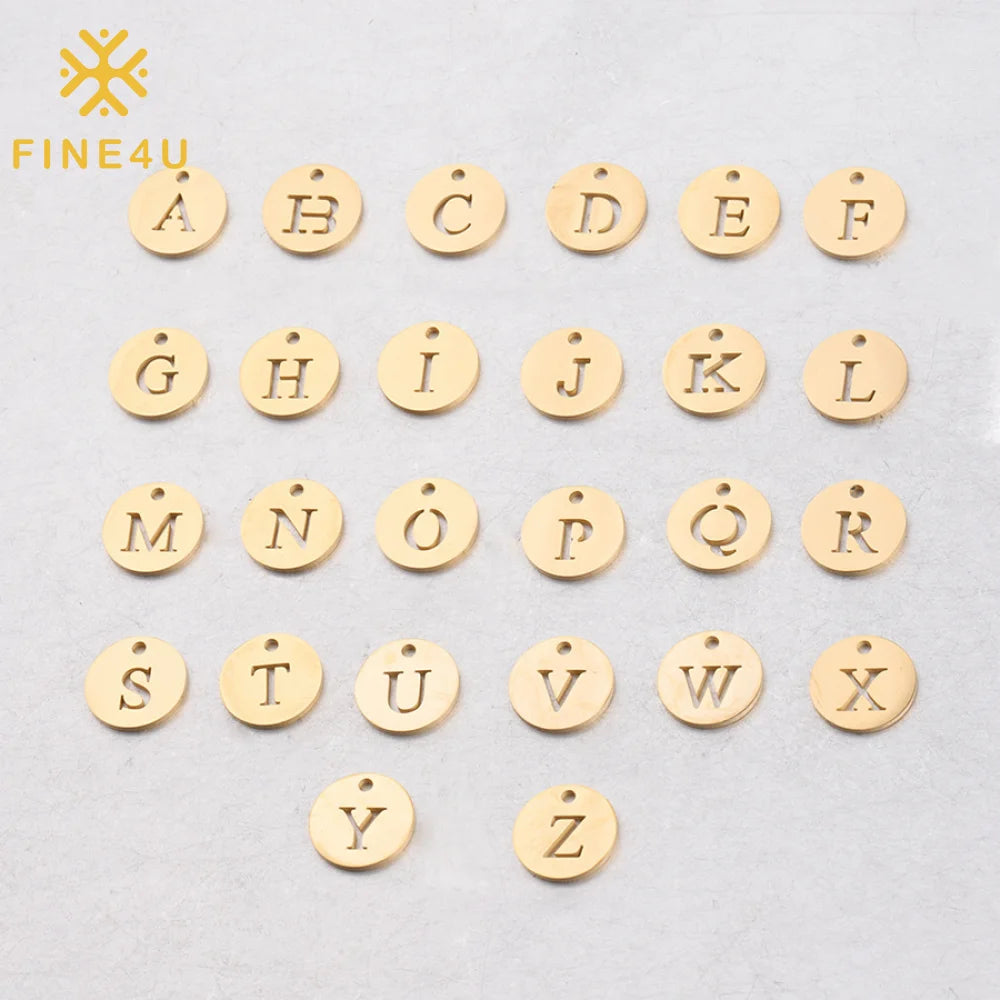 Wholesale Initial Alphabet Charms Diy Jewelry Making Hollow Disc Stainless Steel Custom Letter Pendant