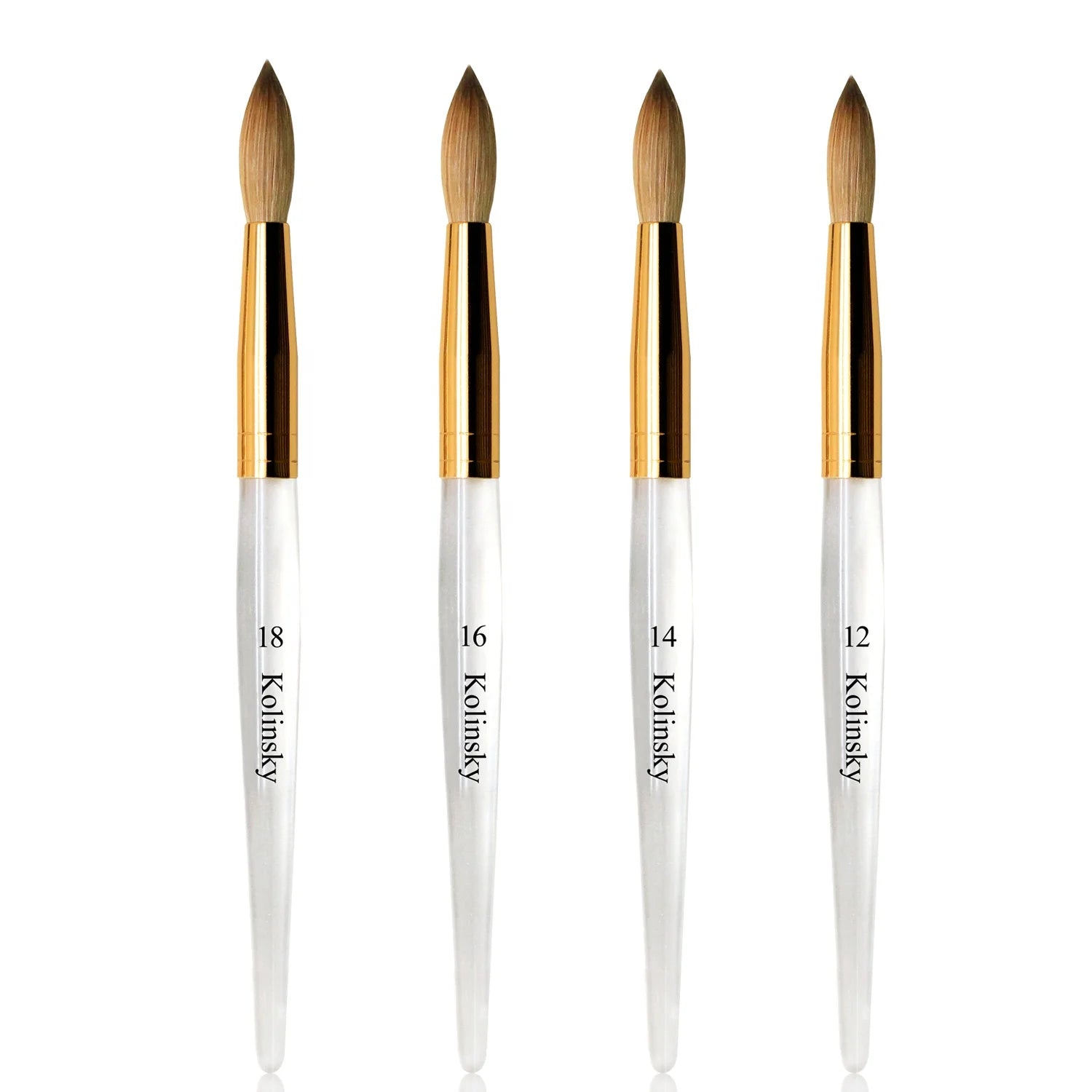 Top Quality Various USA Size Acrylic Handle Gold Ferrule 100% Kolinsky Acrylic Nail Brush Round Shape Oval Shape
