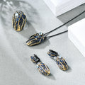 C8206 Abding Black Gun Plated 925 Sterling Silver Elegant Sky Blue Topaz Gemstone Jewellery Set Big Drop Earrings Pendant Ring