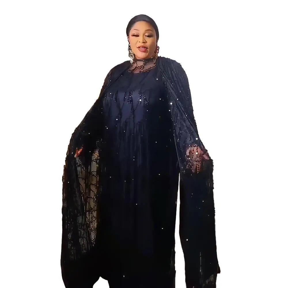 Recommend Boubou Women African Boubou Dress Two-piece Dress African Evening Dress Mesh Gauze Sequin Mesh Gauze