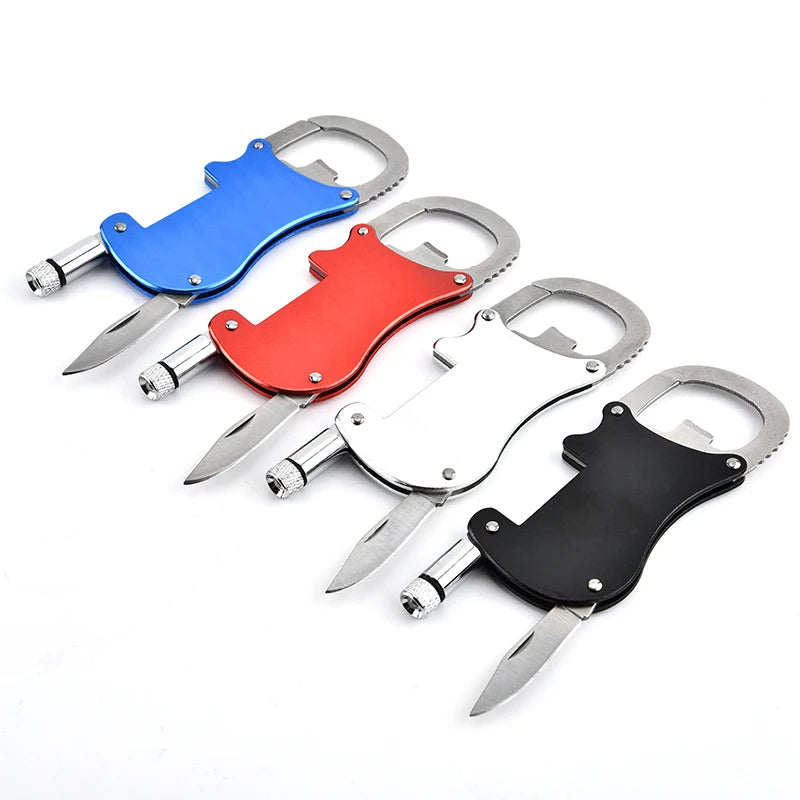 Customizable DIY Grade Stainless Steel Carabiner Knife Flashlight Bottle Opener Key Ring Multifunction Hand Tools OEM/ODM