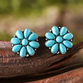 1.7cm/0.67 in Wholesale Western Flower Stone Stud Earring for Women Cowgirl Turquoise Cluster Studs Navajo Flower Concho Earring