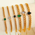 Chunky Fashion Personalized Luxury Stainless Steel 18K Gold Plated Zircon Link Bracelets Bangles Hypoallergenic Jewelry