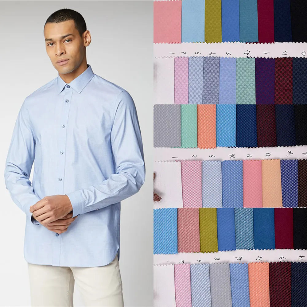 Shaoxing Supplier Low MOQ Cotton Dot Dress Shirt Fabric Dobby Jacquard Woven Herringbone Slub for Boys Clothing Hospital