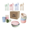 Tuoda Top Sale Lightweight Unbreakable Wheat Straw Plates Bowls Cups Cutlery Set 6/24pcs Dinnerware Sets for Kids