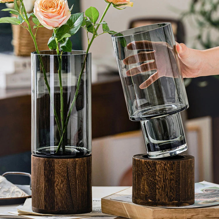 2022 Luxury Decoration Simple Creative Primary Color Living Room Table Flower Arrangement Grey Glass Vase