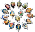 50pcs Mix Picture Oval Double Sided Enamel Our Lady Rosary Centerpiece Cross Jesus Virgin Mary Catholic 12x20mm