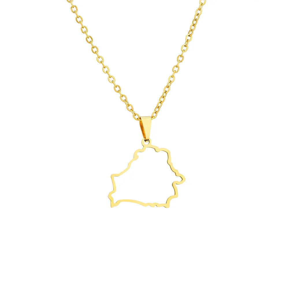 Handmade Stainless Steel Belarus Map Shaped Pendant Necklace Patriotic National Flag Gift for Back School Christmas for School