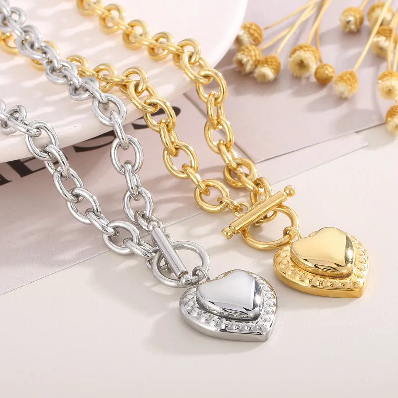 2026 Stainless Steel 18k Gold Plated Accessories Necklace Earrings Set Heart Shape Two Pieces Jewelry Sets for Women
