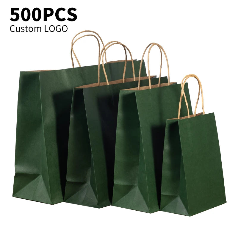 Custom Printed Eco-Friendly Kraft Paper Gift Bag Patch Handle Restaurant Catering Takeaway Packaging Custom Logo Size Available