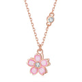 Fashion Pink Cherry Blossom Rotating Pendant Necklace Luxury Zircon S925 Sterling Silvers Flower Spinning Necklace for Women