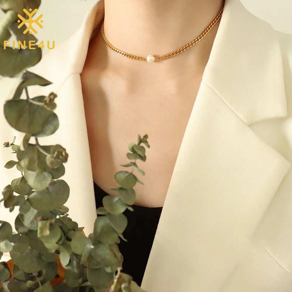 Delicate Tarnish Free Waterproof Women 18K Gold Plated Chain Natural Fresh Water Jewelry Stainless Steel Pearl Pendant Necklace