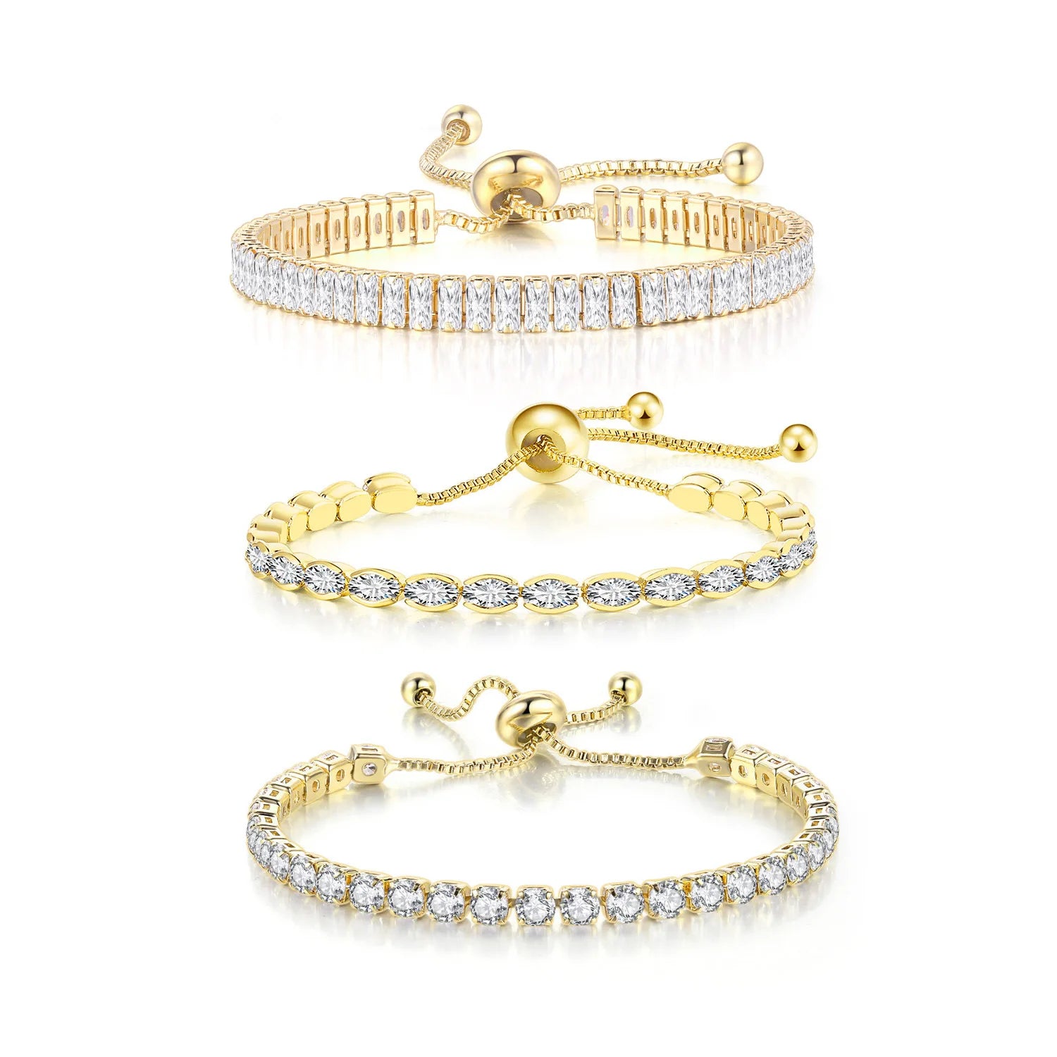 2024 Luxury 18K Gold Plated Geometric Crystal Bracelet Personality Sparkling Cubic Zircon Chain Bangle Bracelet for Women
