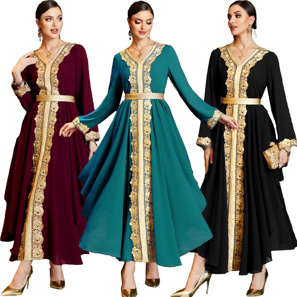 Radaman Fashion Luxury Evening Dresses Muslim 3 Color Kaftan Long Maxi Dress Ball Gown Evening Dress