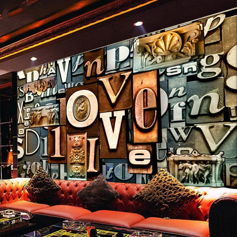 3d Three-Dimensional Letter Wallpaper Retro Coffee Party Hall Restaurant Mural Sake Bar Ktv Barbecue Shop Background Wallpaper