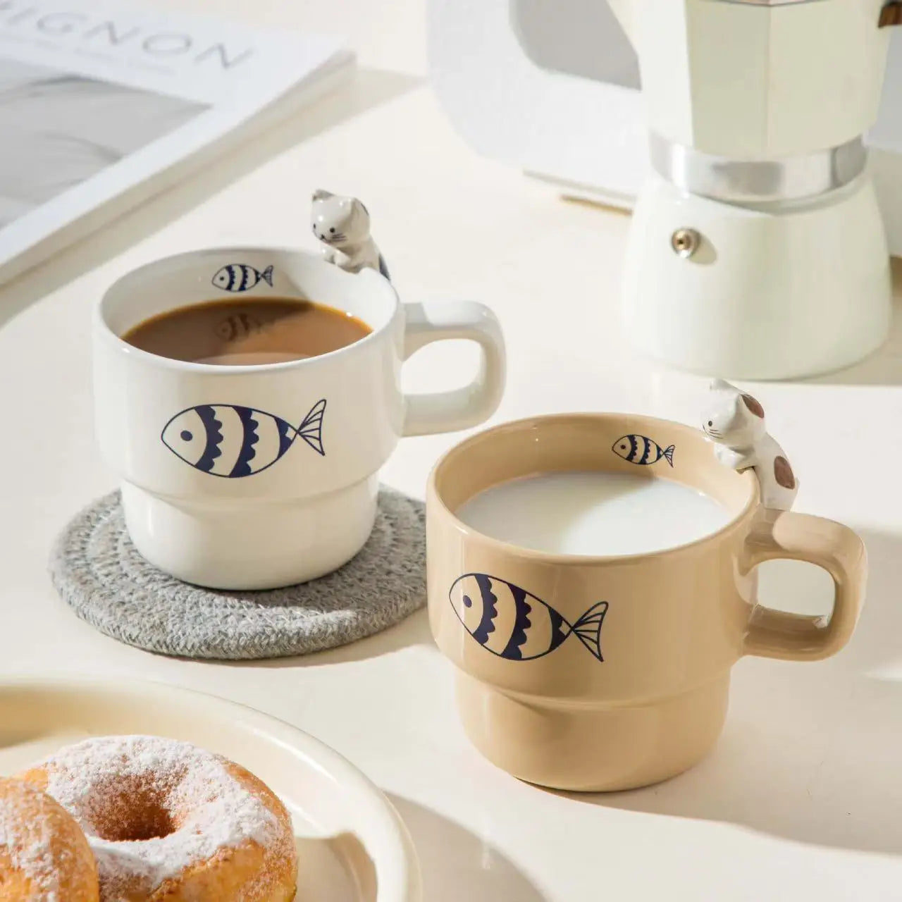 M Japanese Creative Cute Three-dimensional Cat Hand-painted Ceramic Cups High-value Coffee Cups Mug Breakfast Milk Cups