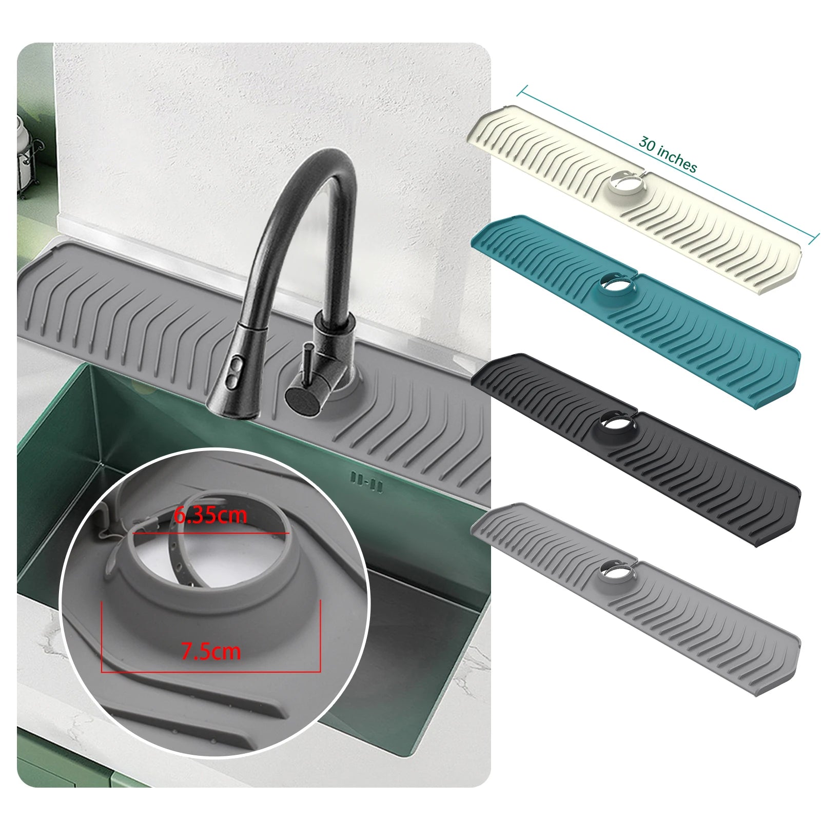 30 Inch Length Silicone Sink Splash Drain Drying Pad Kitchen Faucet Sink Splash Guard Silicon Faucet Mat for Kitchen Sink