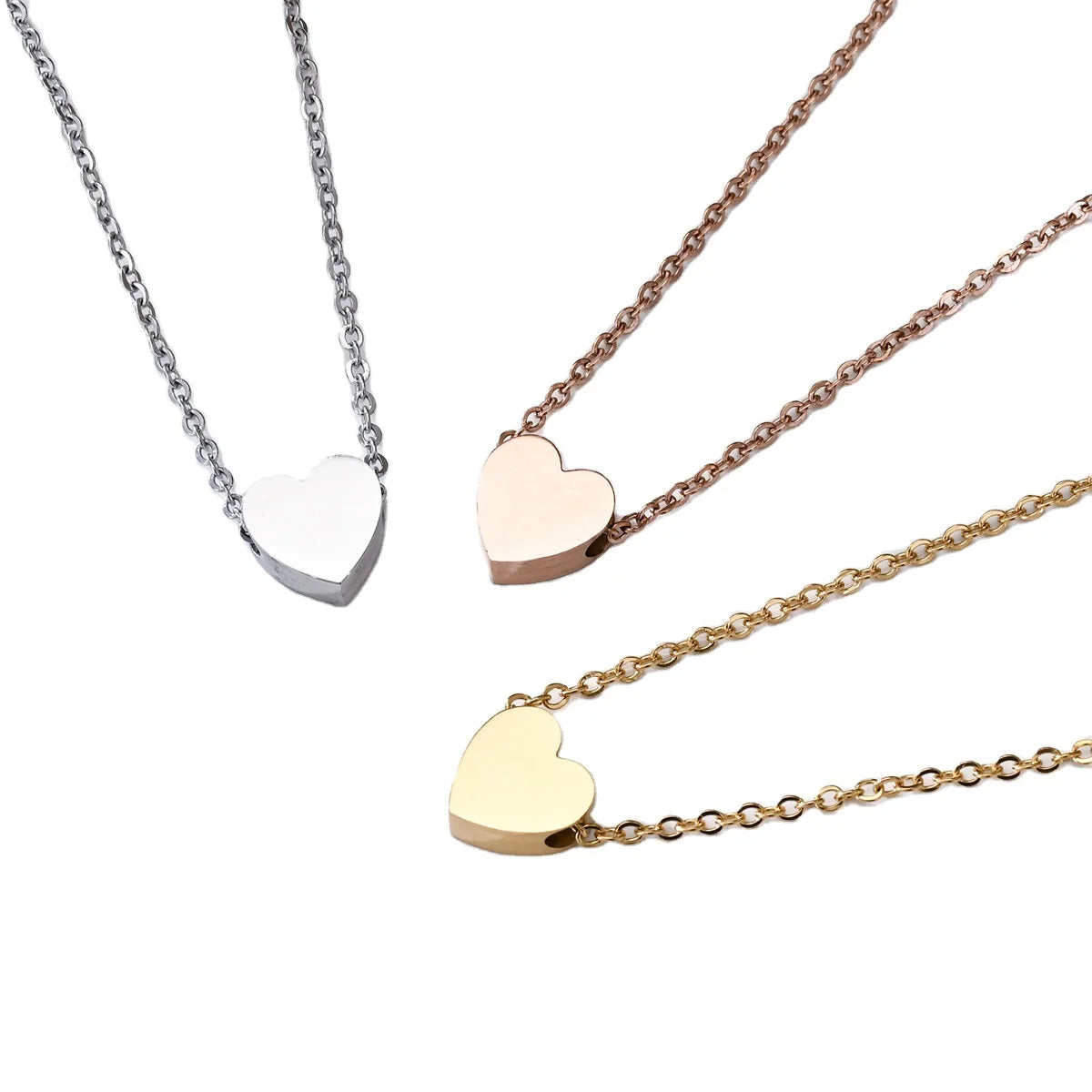 Wholesale Unisex Stainless Steel Beaded Heart Shape Dainty Gold Plated Trendy Pendant Necklace
