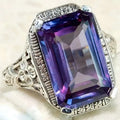 CAOSHI Manufacturer Gorgeous Big Rectangle Design Purple Crystal Hollow Band Rings for Silver Plated Engagement Ring for Women