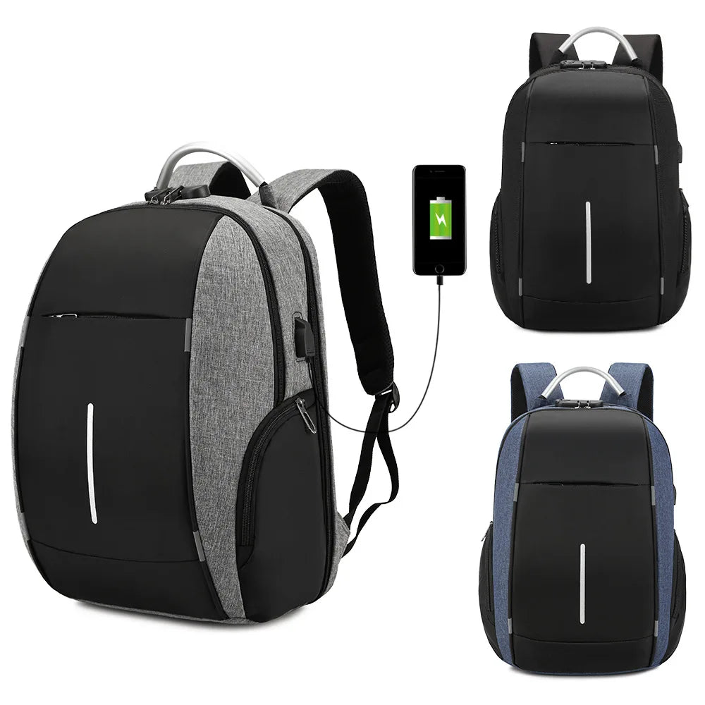 Custom Designer Men Business  Backpack Outdoor Laptop Travel Bag with USB Charging Anti-theft School Bag with Lock