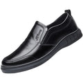 Spring New Leather Shoes Men's Pure Black Comfortable Breathable Casual Footwear a Stirrup Loafers Soft Bottom Non-slip Dad