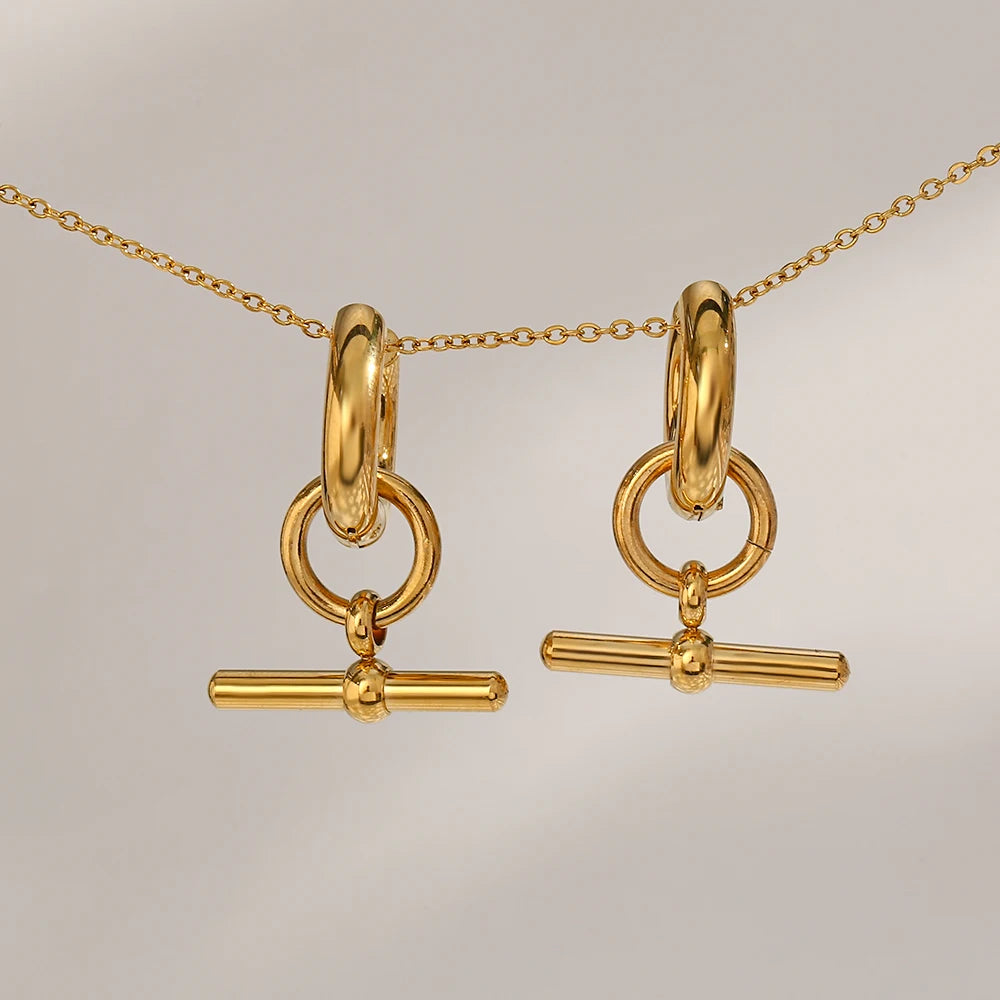 Dropshipping Chic 18K Gold PVD Plated Stick Hoop Earrings Tarnish Free Stainless Steel Earrings for Women