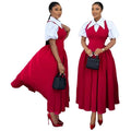 HK7782 Trendy Summer Dresses Women Casual Puff Sleeve Shirt Collar High Waist Slim Fake Two Piece Ladies Office Dress for Women