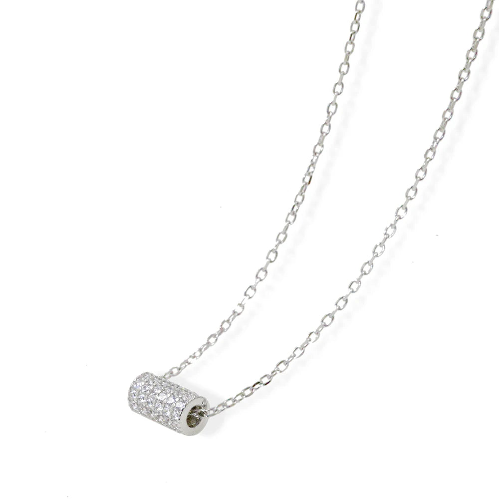 Sterling Silver Cubic Zirconia Eternity Pendant Necklace Pave Barrel Silver Necklace