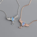 Fashion 925 Sterling Silver Moonstone Pendant Cute Animal Bat Necklace for Women Gifts