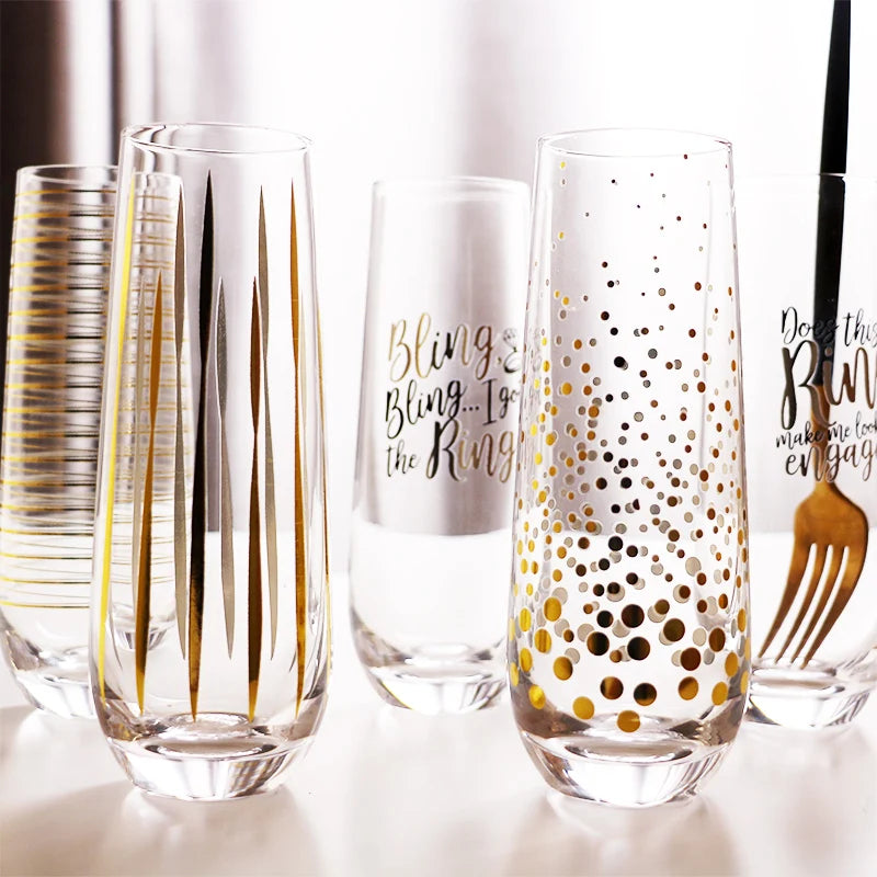 Factory Discounted for Champagne Flute Spray Electroplate Painted Crystal Glass Cup with Colors Decals for Drinking