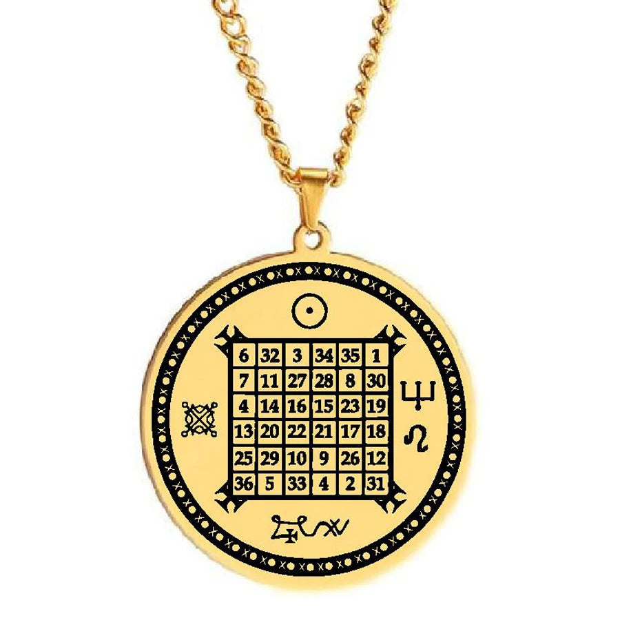 Sun Religious Solomon Jewelry Magic Square Talisman Charm Protection Wealth Amulet Laser Cut Stainless Steel Pendant Necklace