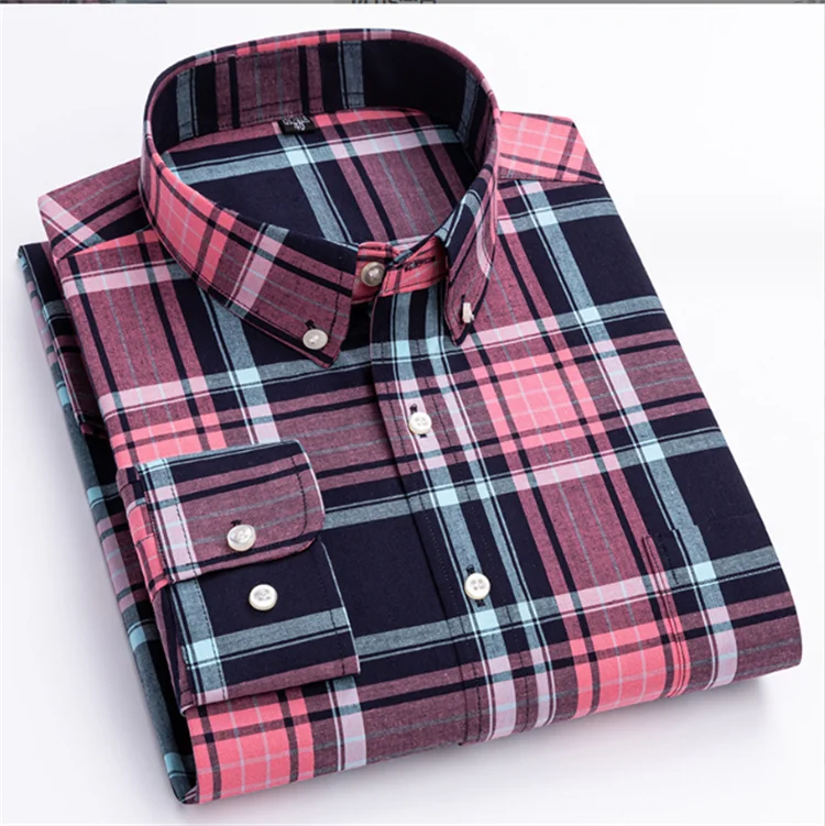 Garment Factory Wholesale Men's Plaid Cotton Long Sleeve Shirt Business Casual Cotton Long Sleeve Shirt