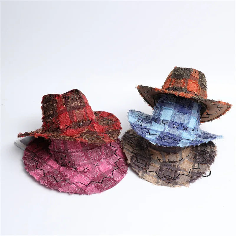 BESTELLA Brand Wholesale Custom Vintage Cowboy Hat High Quality Solid Color Distressed Striped Daily Use Sunshade Travel