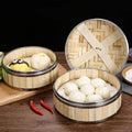 Factory Wholesale Eco-Friendly 10 Inch 2-Tier Bamboo Steamer Pot Glass Silicone Lid Stainless Steel Ring for Dumpling Dim Sum