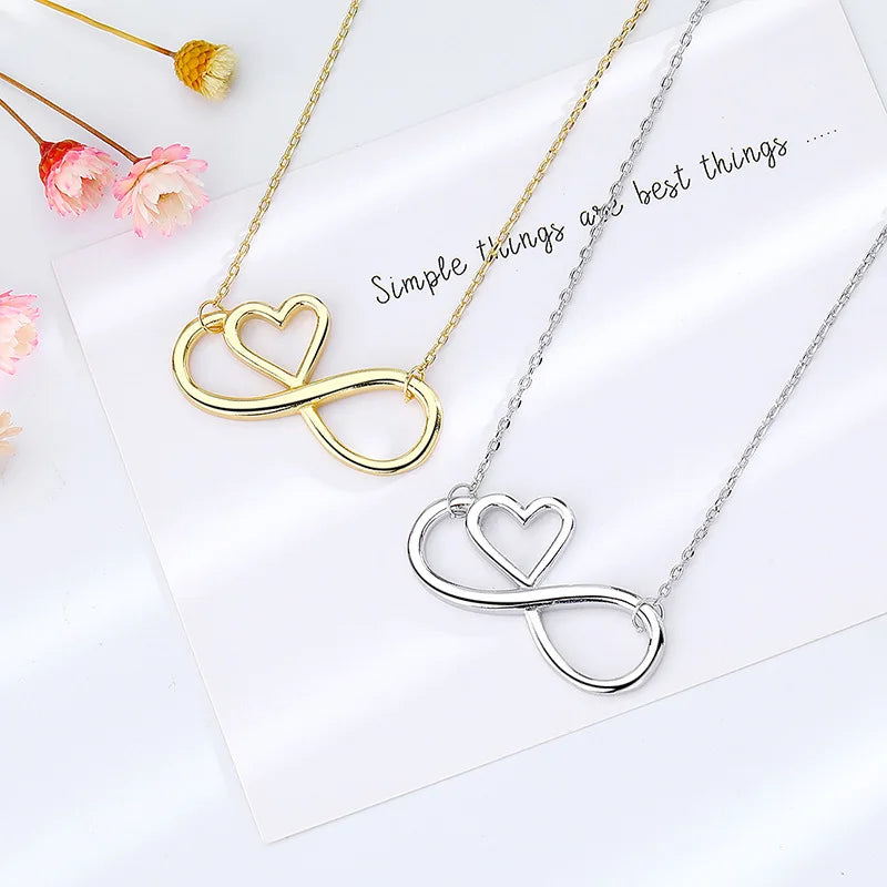 Simple Sterling Silver Heart Infinity Necklace Engagement Wedding Party Gold Plated for Women