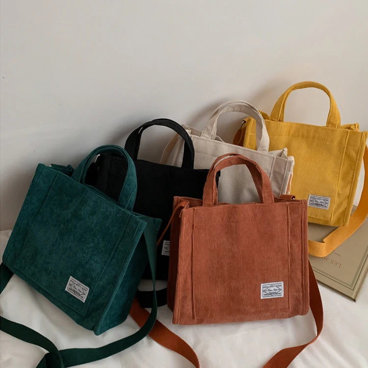 Wholesale Cheap Fashion Designed Reusable Cotton Canvas Crossbody Corduroy Tote Bag With Adjustable Strap